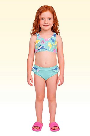 BIQUÍNI EM MALHA PROTEÇÃO UV50+ AZUL PISCINA FAKINI