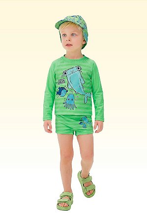 CONJUNTO CAMISETA, SUNGA E CHAPÉU VERDE FAKINI