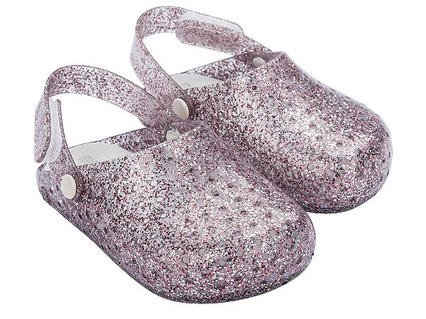 Sandália Mini Furadinha Babouche Rosa com Glitter - Melissa