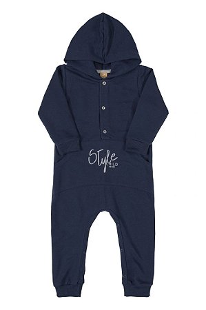 Macacão Manga Longa em Moletom Azul Escuro 193921 - Up Baby