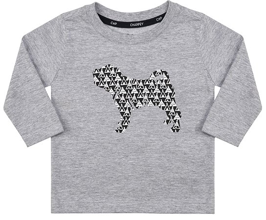 Camiseta Bebê Manga Longa Cinza Estampa Cachorro Menino - Charpey