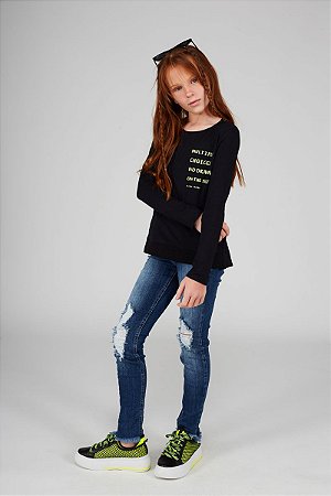 BLUSA MANGA LONGA - 007257-PRETO/ NEON VERDE