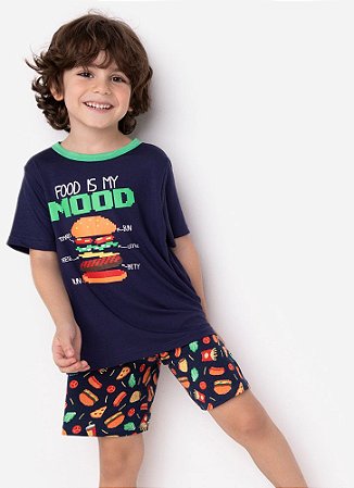 SHORT DOLL KIDS VISCO ECO FOOD PIXEL AZUL MARINHO