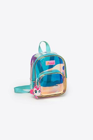 MOCHILA PEQUENA HOLOGRAFICA UNICORNIO VERDE AGUA UN 7891276758282