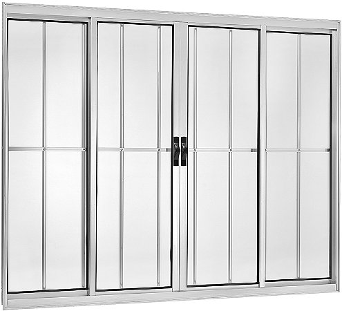 Janela Correr 4 Folhas Com Grade Alumínio Brilhante - SPJ Modular Plus