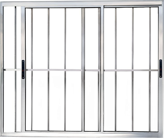 Janela De Correr 2 Fls Móveis Sem Bandeira Com Grade Alumínio Brilhante - Spj Linha 25