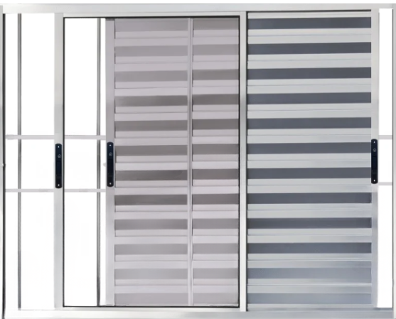 Janela Veneziana 3 Fls Móveis Com Grade Alumínio Brilhante - Spj Linha 25