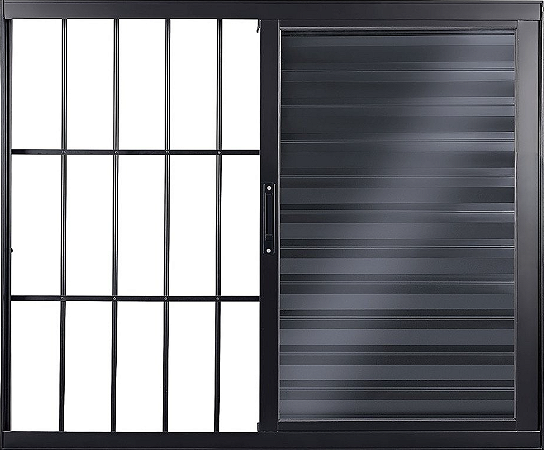 Janela Veneziana 3 Fls Com Grade Alumínio Preto - Spj Linha 25