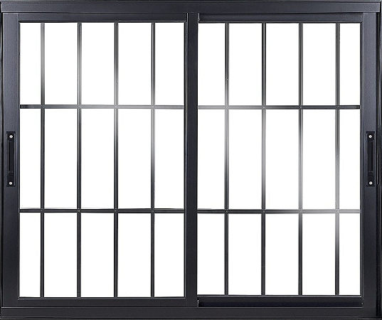 Janela De Correr 2 Fls Sem Bandeira Com Grade Alumínio Preto - Spj Linha 25