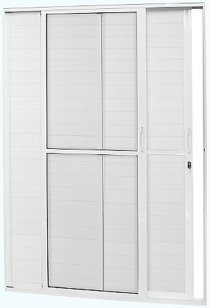 Porta Balcão 3 Folhas (1 Fixa) Lambril Alumínio Branco Com Fechadura Vidro Liso - Brasil Esquadrias - Premium