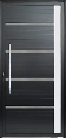 Porta Pivotante Lambril Friso Alumínio Preto C/ Puxador 80 Cm C/ Visor Vdr. Boreal - Spj Premium