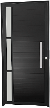 Porta Pivotante Lambril Liso Alumínio Preto C/ Puxador 60 Cm C/ Visor Vdr. Boreal - Spj Premium