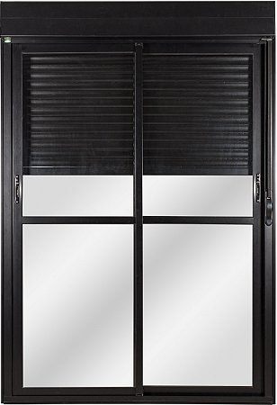Porta Correr 2 Folhas Com Persiana Integrada Manual Alumínio Preto - Linha Topsul - Esquadrisul