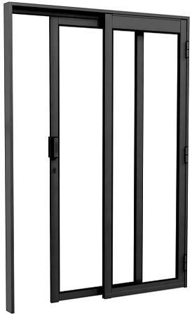 Porta De Correr 2 Folhas Com Giro Alumínio Preto Com Vidro Temperado - Brasil Esquadrias - Premium Black