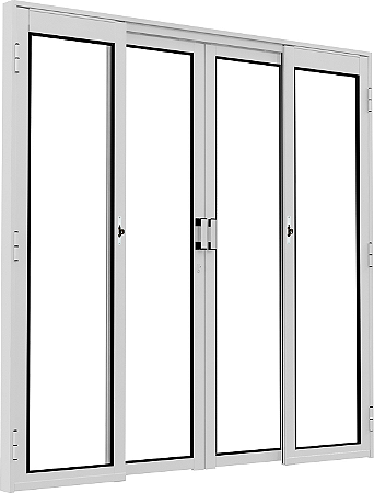 Porta De Correr 4 Folhas Com Giro Alumínio Branco Com Vidro Temperado - Brasil Esquadrias - Premium