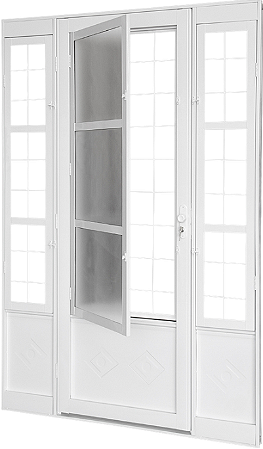 Porta Seteira Dupla Em Aço Branco Com Grade Quadriculada Com Vdr. Liso Incolor Req. 12 Cm - Brasil Esquadrias - Inove