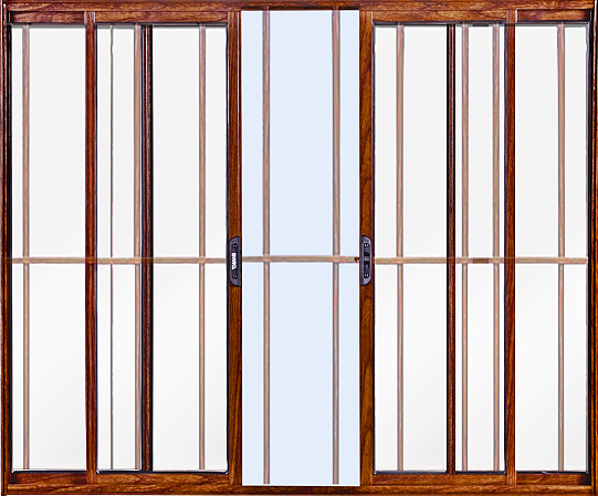 Janela De Correr 4 Fls Com Grade Alumínio Amadeirado - Esap Plus