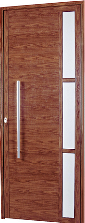 Porta Pivotante Lambril Liso Alumínio Amadeirado C/ Puxador 80 Cm C/ Visor Vdr. Boreal - Esap Linha 25