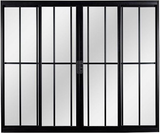 Janela Correr 4 Folhas Com Grade Alumínio Preto - SPJ Modular Plus