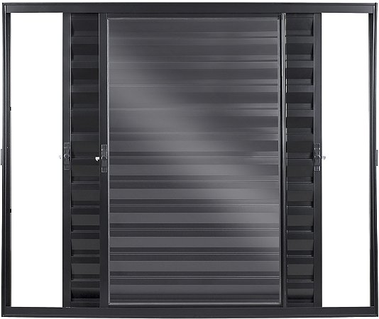 Janela Veneziana 3 Folhas Móveis Sem Grade Alumínio Preto - SPJ Modular Plus