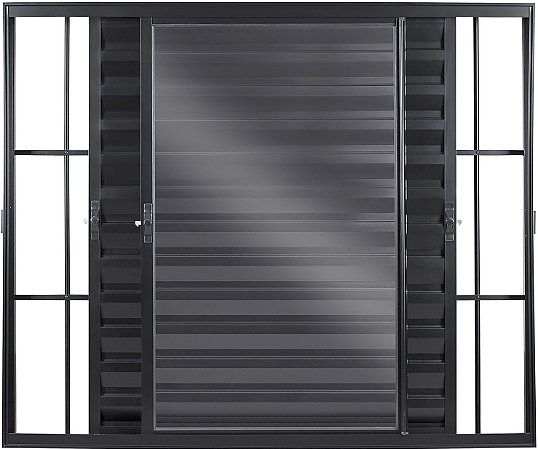 Janela Veneziana 3 Folhas Móveis Com Grade Alumínio Preto - SPJ Modular Plus