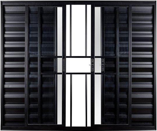 Janela Veneziana 6 Folhas Com Grade Alumínio Preto - SPJ Modular Plus