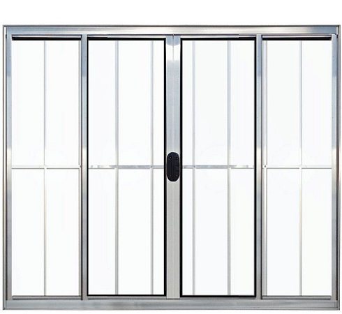 Janela De Correr 4 Fls Sem Bandeira Com Grade Alumínio Brilhante - Linha Modular - Saldão