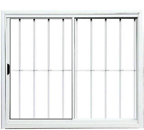 Janela De Correr 2 Fls Sem Bandeira Com Grade Alumínio Branco - Spj Modular Saldão