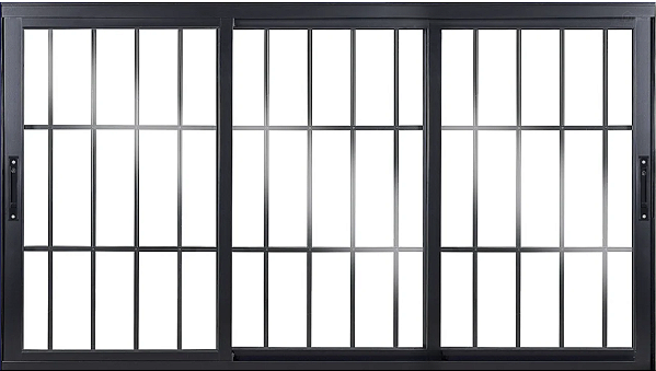 Janela De Correr 3 Fls Móveis Sem Bandeira Com Grade Alumínio Preto - Spj Linha 25