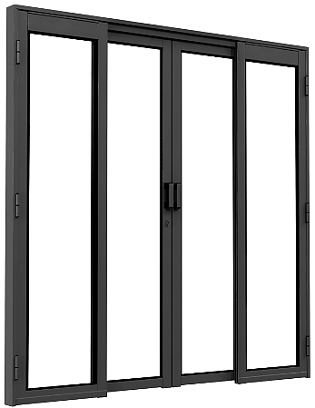 Porta De Correr 4 Folhas Com Giro Alumínio Preto Com Vidro Temperado - Brasil Esquadrias - Premium