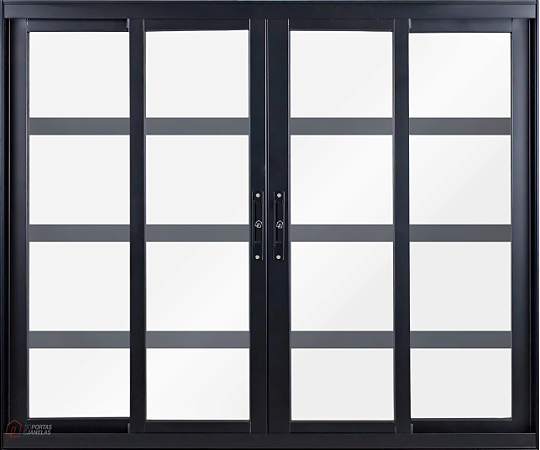 Janela De Correr 4 Fls Travessa Sem Grade Alumínio Preto - Spj Linha 25