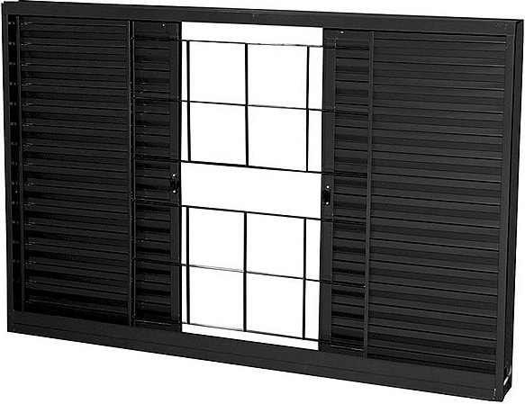 Janela Veneziana 4 Folhas Em Aço Com Grade Quadriculada Sem Vidro Req. 12 cm - Gerotto Prata - Mega Saldão