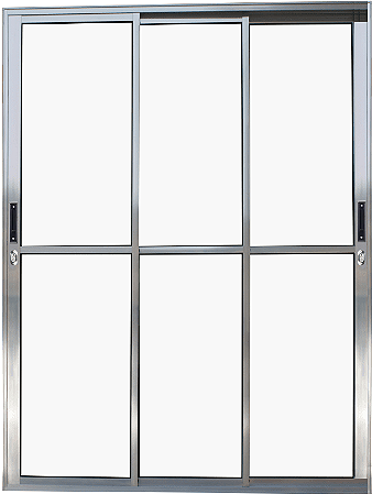 Porta De Correr 3 Folhas Móveis Alumínio Brilhante Com Fechadura Stam Vdr Liso - Spj Linha 25