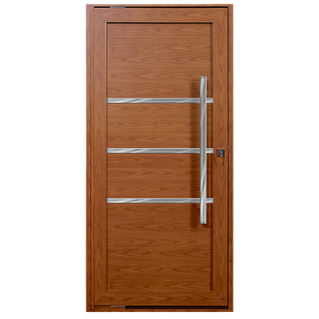 Porta Pivotante Lambril Frisada Com Puxador 100Cm Alumínio Amadeirado - Linha Maxx - Esal