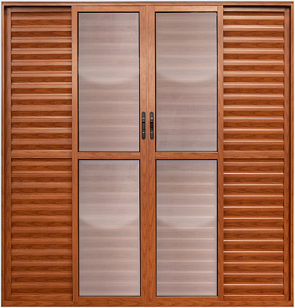 Porta Balcão 6 Fls Alumínio Amadeirado Com Fechadura Vdr Liso - Linha Maxx - Esal