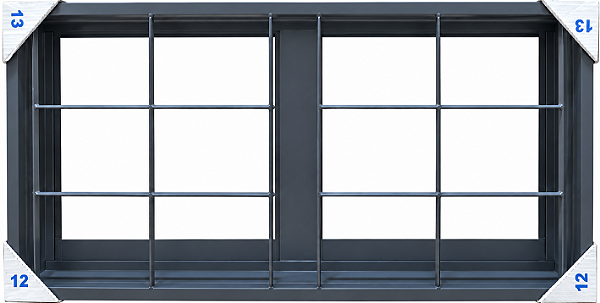 Janela Maxim-Ar Horizontal 2 Seções Em Aço Com Grade Quadriculada Sem Vidro Req. 12 Cm - Gerotto Prata Saldão