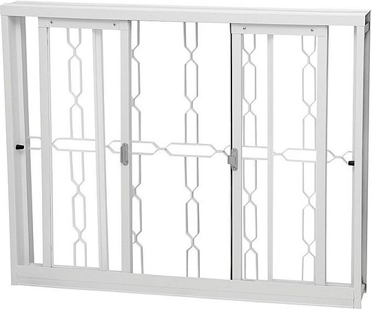 Janela De Correr 4 Folhas Em Aço Branco Com Grade Total Corrente Req. 12 Cm - Gerotto Ellegance Saldão