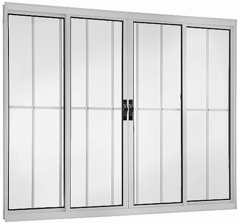 Janela Correr 4 Folhas Com Grade Alumínio Branco - SPJ Modular Plus