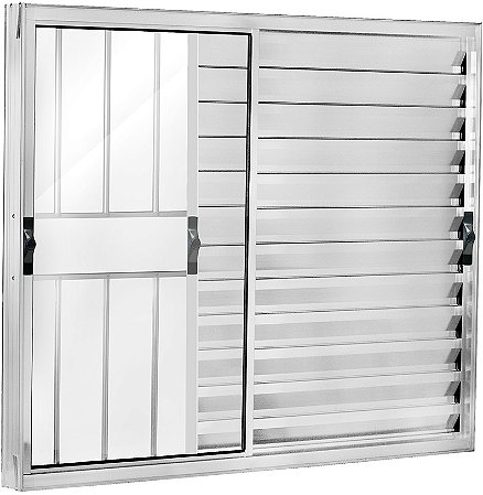 Janela Veneziana 3 Folhas Móveis Com Grade Alumínio Brilhante - SPJ Modular Plus