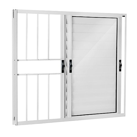 Janela Veneziana 3 Folhas Móveis Com Grade Alumínio Branco - SPJ Modular Plus