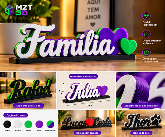 Nome Personalizado 3D de Mesa com Base – Presente e Decoração