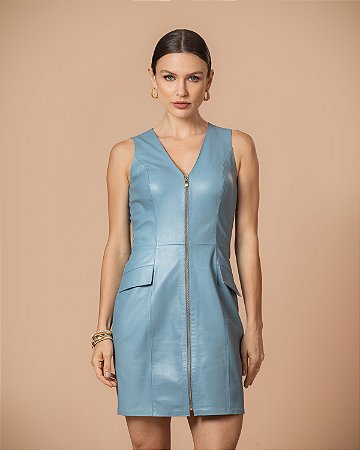 Vestido Curto Couro Pelica Zíper