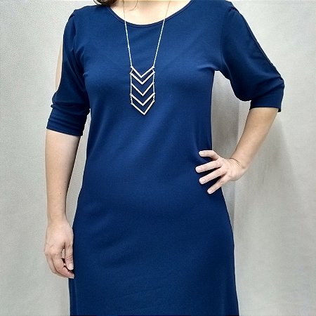 vestido azul marinho midi