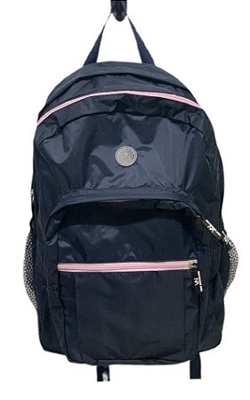 Mochila azul marinho com rosa