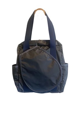 Bolsa Beach tennis cinza alça azul marinho