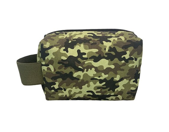 Necessaire Quadradinha camuflado verde alça verde