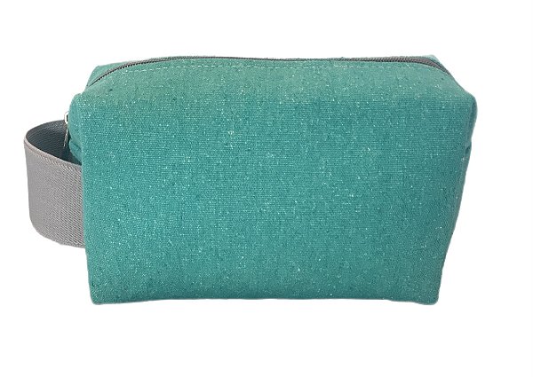 Necessaire Quadradinha Menta alça cinza