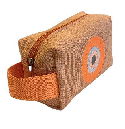 Necessaire Quadradinha laranja com olho grego laranja