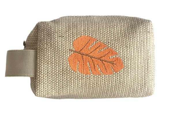 Necessaire Quadradinha palha folha laranja