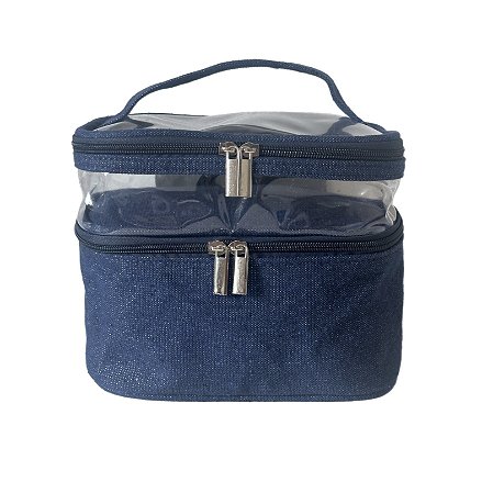 Frasqueira dupla jeans brilhante